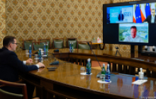 Der polnische Premier Morawiecki bei der Live-Schaltung zur Jahresveranstaltung, Foto: Krystian Maj/KPRM
