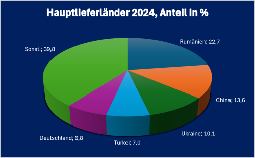Moldau-Infografik „Hauptlieferländer von Waren nach Georgien 2024“ Kreisdiagramm